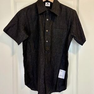 Wasted Collective Button Down Shirt Short Sleeve Black‎ Distress Dye